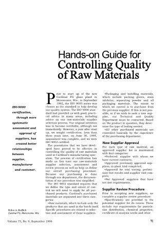 Hands-on Guide for Controlling Quality of Raw Materials