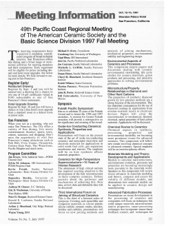 Meeting information, 49th Pacific Coast Regional Meeting of The American Ceramic Society and the Basic Science Division 1997 fall meeting