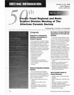 50th Pacific Coast Regional and Basic Science Division Meeting of The American Ceramic Society 1998 Fall Meeting