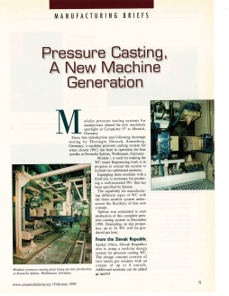 Manufacturing Briefs: Pressure Casting, a New Machine Generation