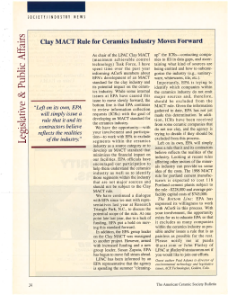 Legislative & Public Affairs: Clay MACT Rule for Ceramics Industry Moves Forward