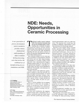 NDE: Needs, Opportunities in Ceramic Processing