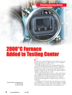 Manufacturing briefs—2800 C furnace added to testing center