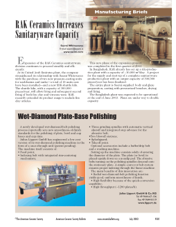 RAK Ceramics increases sanitaryware capacity; Wet-diamond plate-base polishing