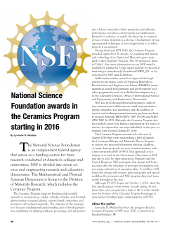 National Science Foundation awards in the Ceramics Program starting in 2016